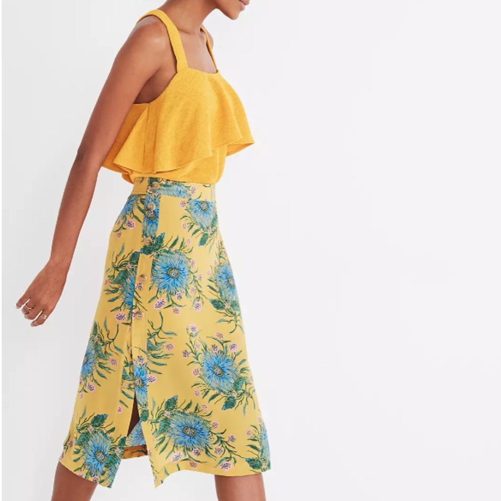 Madewell Silk Side-Button Skirt in Painted Blooms